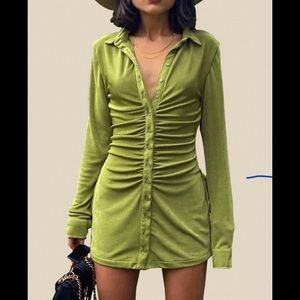 ININCLOTH ruched single breasted shirt dress